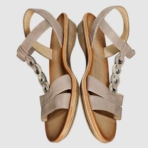 Söfft Women's Gray Boho Leather Sandals‎ Sz 8.5 T-Strap Casual Comfort #320